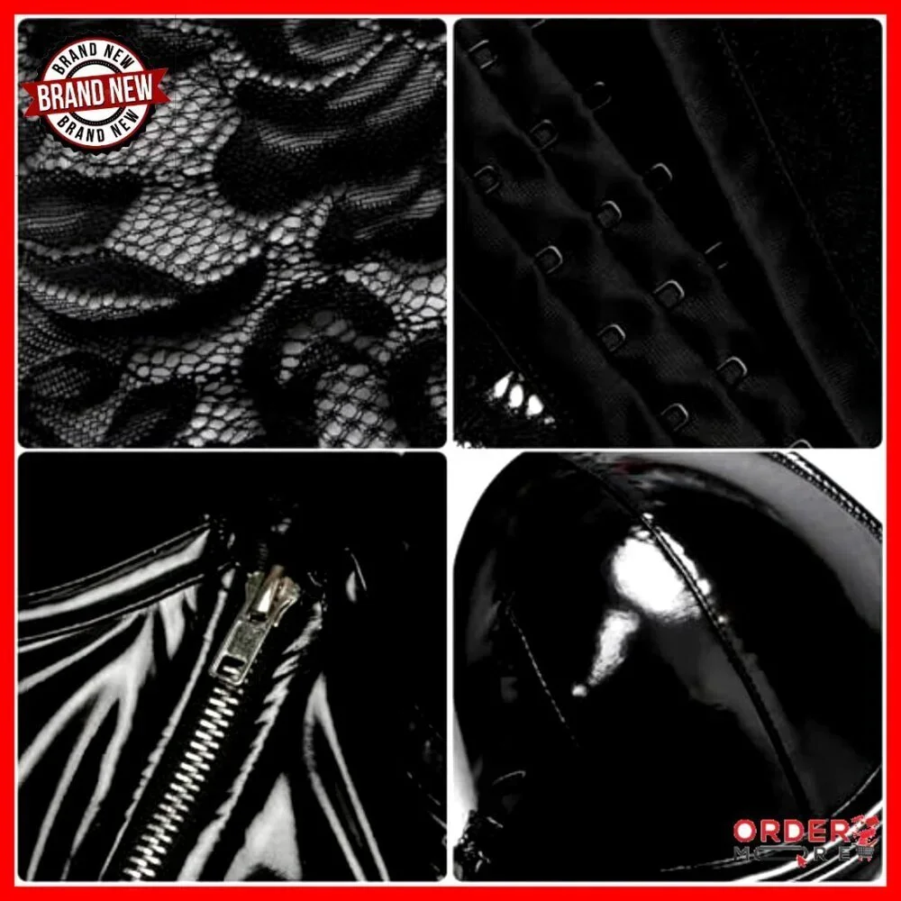 Punk Gothic PU Leather Push Up Corset Bustier Crop Top Lingerie Y2K